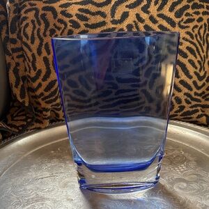 Vintage Handcrafted Mouth Blown Blue Oval Vase LSA Intl made in Poland 8 1/4”